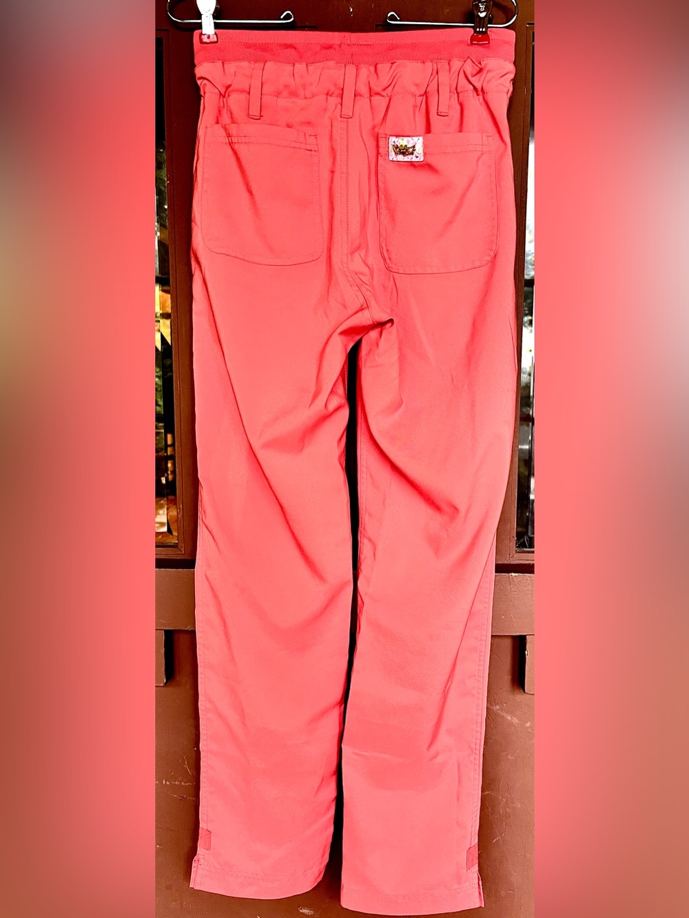 WOMENS CORAL/melon KOI TECH SCRUB PANTS Xs high rise